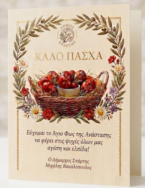 Ευχές του Δημάρχου Σπάρτης, Μιχάλη Βακαλόπουλου, για Καλή Ανάσταση 